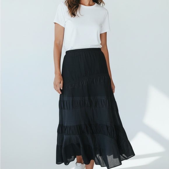 Bleu Bayou Black Boho Maxi Skirt Size Small - Picture 2 of 7